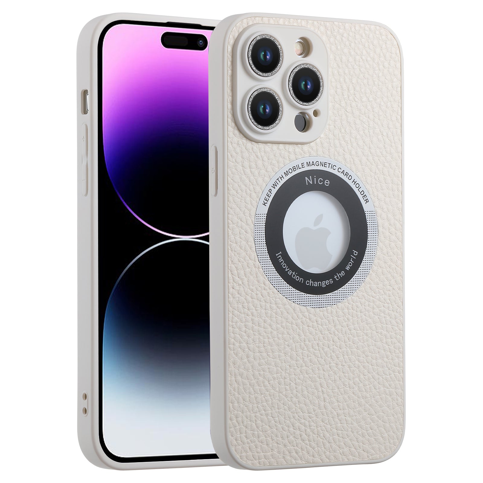 Pro iPhone 14 Pro Max Pouzdro na telefon kompatibilní s MagSafe Leather Coated TPU Cover s Glitter Glass Lens Protector Pro iPhone 14 Pro Max Pouzdro na telefon kompatibilní s MagSafe Leather Coated TPU Cover s Glitter Glass Lens Protector